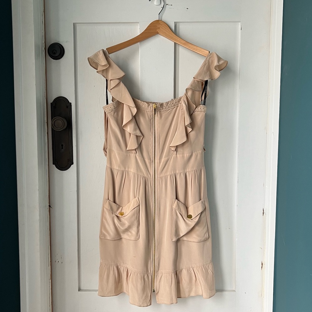 Bebe Silk Ruffle Zipper Dress